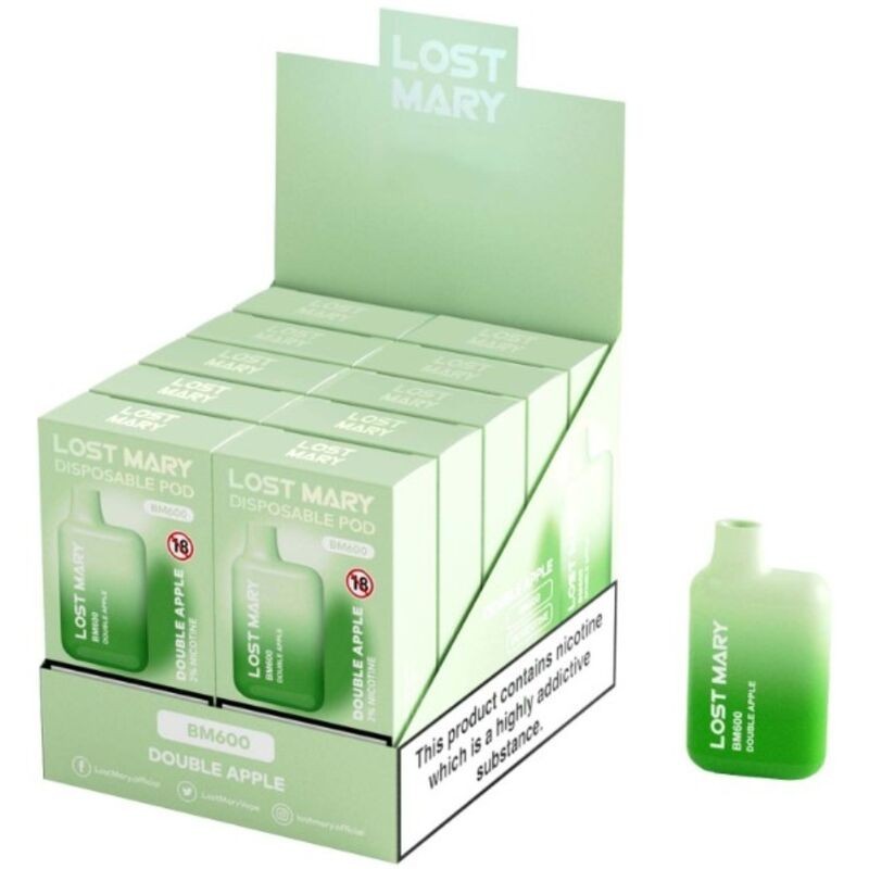 LOST MARY - (PACK PROFESIONAL EXPOSITOR - 10 UNIDADES) BM600 VAPER NICOTINA 2 DESECHABLE SABOR DOBLE MANZANA