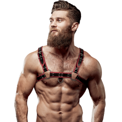 FETISH SUBMISSIVE ATTITUDE - ARNÉS ECOPIEL PECHO HOMBRE NEGRO-ROJO