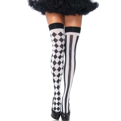 LEG AVENUE - CALCETINES ALTOS ARLEQUIN NEGRO-BLANCO
