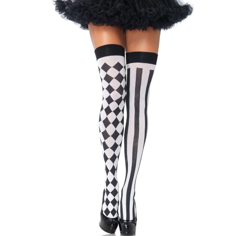LEG AVENUE - CALCETINES ALTOS ARLEQUIN NEGRO-BLANCO