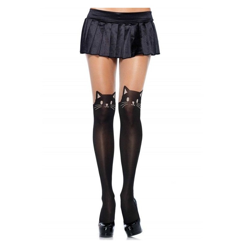 LEG AVENUE - PANTYS OPACOS CON DIBUJO DE GATO