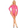 LEG AVENUE - BODY DE REJILLA CON LIGA Y ARNÉS ROSA NEÓN