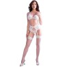 CHILIROSE - CR 4862 SET SUJETADOR, LIGUERO, TANGA Y MEDIAS DE ENCAJE BLANCO L