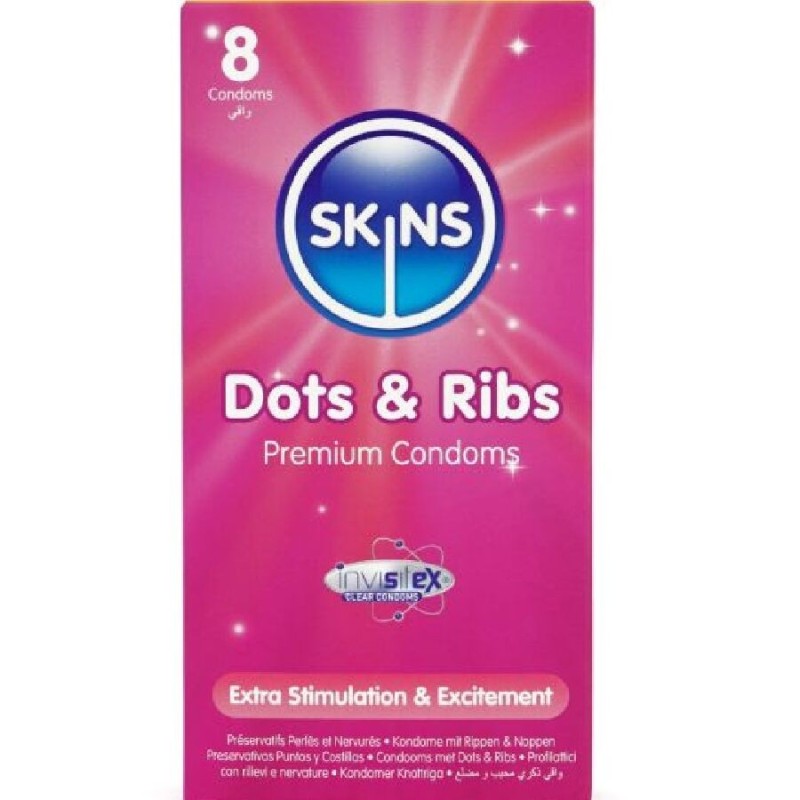 SKINS - DOTS and RIBS PRESERVATIVOS PREMIUM PACK 8