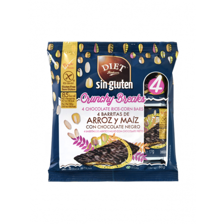 BARRITAS DE ARROZ Y MAÍZ CON CHOCOLATE NEGRO SIN GLUTEN 68 GR