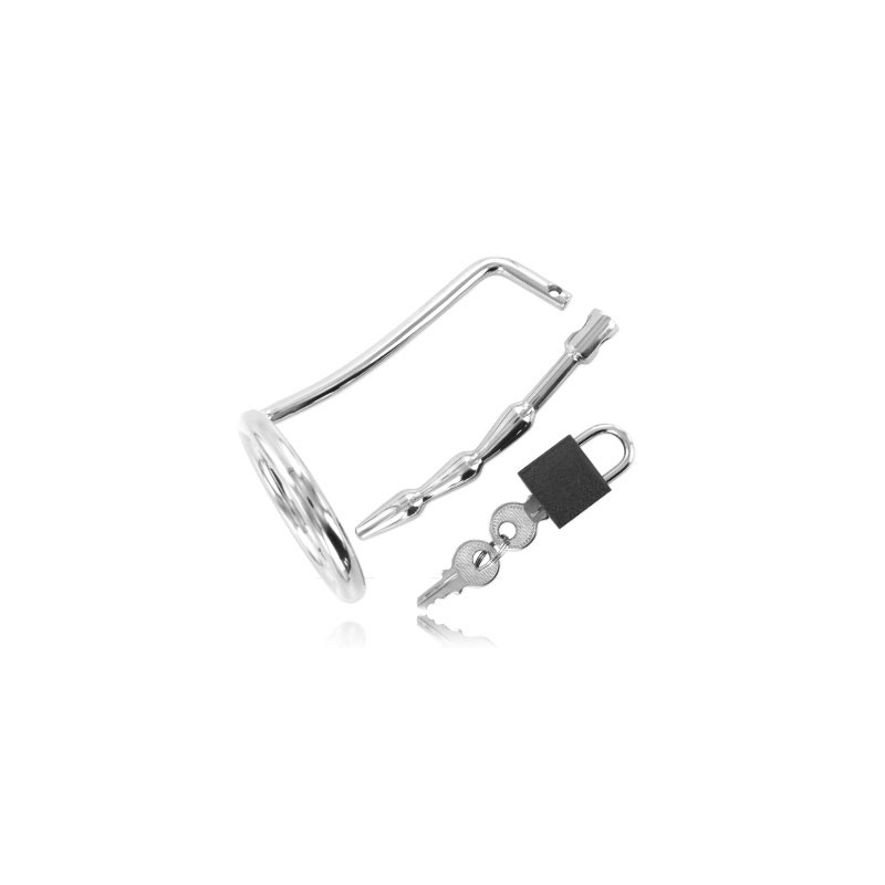METAL HARD - ANILLO TESTÍCULOS CON PLUG URETRA CASTIDAD
