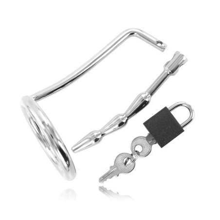 METAL HARD - ANILLO TESTÍCULOS CON PLUG URETRA CASTIDAD