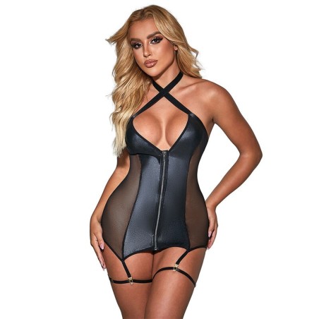 SUBBLIME - 954451 VESTIDO SEXY DE REJILLA CUERO NEGRO L-XL