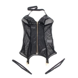 SUBBLIME - 954451 VESTIDO SEXY DE REJILLA CUERO NEGRO L-XL