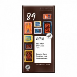 CHOCOLATE BIO NEGRO SUPERIOR 89% PERÚ CON AZÚCAR DE COCO 80GR - VIVANI