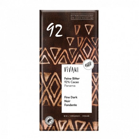 CHOCOLATE BIO NEGRO 92% PANAMÁ CON AZÚCAR DE COCO 80GR - VIVANI