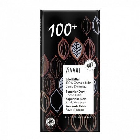 CHOCOLATE BIO NEGRO SUPERIOR 100% CON NIBS DE CACAO  80GR - VIVANI