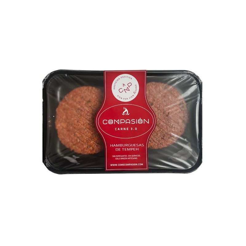 CONGELADO  HAMBURGUESA TEMPEH (TEMPEH, ANACARDOS, MOSTAZA, BARBACOA...) 2 X 120 GRS COMPASIÓN