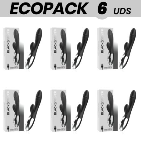 ECOPACK 6 UDS - BLACKandSILVER KALEB VIBRADOR RABBIT SILICON MILTI FUNCION