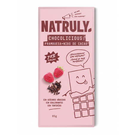 CHOLOLATE CON FRAMBUESA Y NIBS DE CACAO 85 G