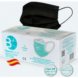 50 MASCARILLAS HIGIÉNICAS QUIRÚRGICAS DESECHABLES, TIPO IIR, COLOR NEGRO, FILTRACIÓN (BFE) 98%
