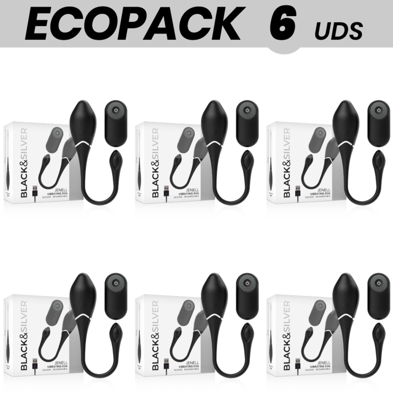 ECOPACK 6 UDS - BLACKandSILVER JENELL HUEVO VIBRADOR RECARGABLE