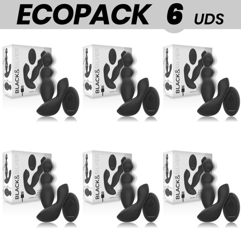 ECOPACK 6 UDS - BLACKandSILVER CORA PLUG PROSTATICO SILICONA CONTROL REMOTO