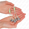 KINK - PINZAS PARA PEZONES LUMINOSAS FORMA CALABERA CON CASCABEL SONORO AJUSTABLE VERDE - PLATEADO