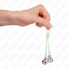 KINK - PINZAS PARA PEZONES LUMINOSAS FORMA CALABERA CON CASCABEL SONORO AJUSTABLE VERDE - PLATEADO