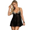 SUBBLIME - BABYDOLL NEGRO Y BEIGE DE ENCAJE FLORAL S-M