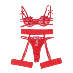 SUBBLIME - 954321 SUJETADOR TANGA LIGUEROS ESTAMPADO DE CORAZONES ROJO S-M