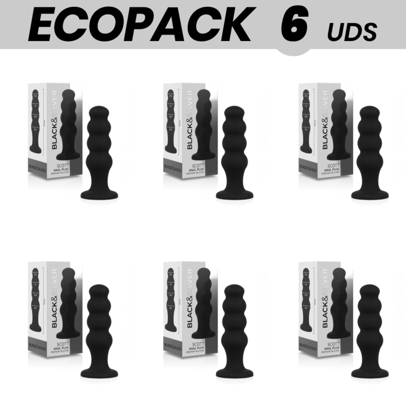 ECOPACK 6 UDS - BLACKandSILVER SCOTT PLUG ANAL SILICONA PREMIUM NEGRO