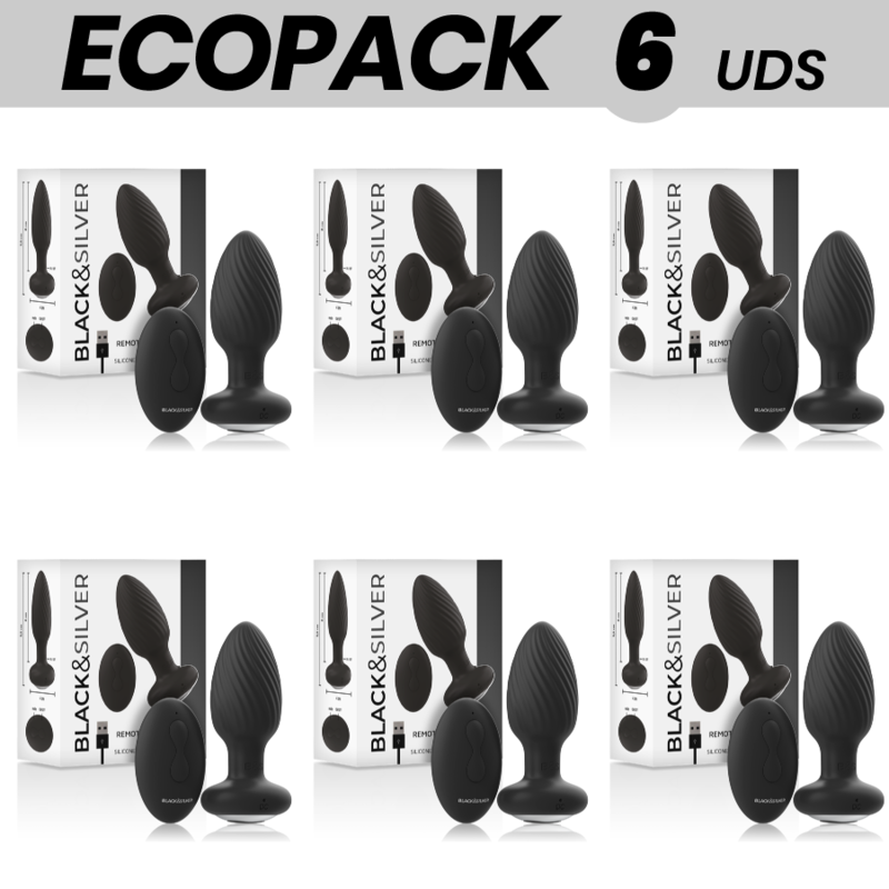 ECOPACK 6 UDS - BLACKandSILVER WELLS PLUG ANAL SILICONA CONTROL REMOTO