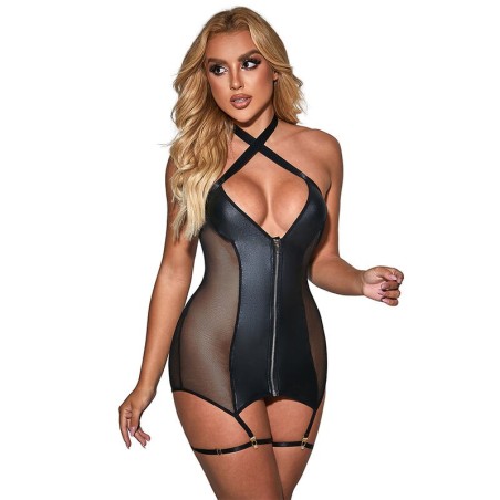 SUBBLIME - 954444 VESTIDO SEXY DE REJILLA CUERO NEGRO S-M