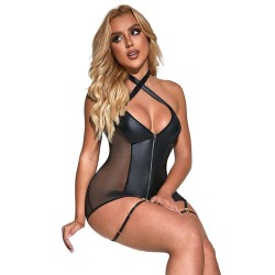 SUBBLIME - 954444 VESTIDO SEXY DE REJILLA CUERO NEGRO S-M