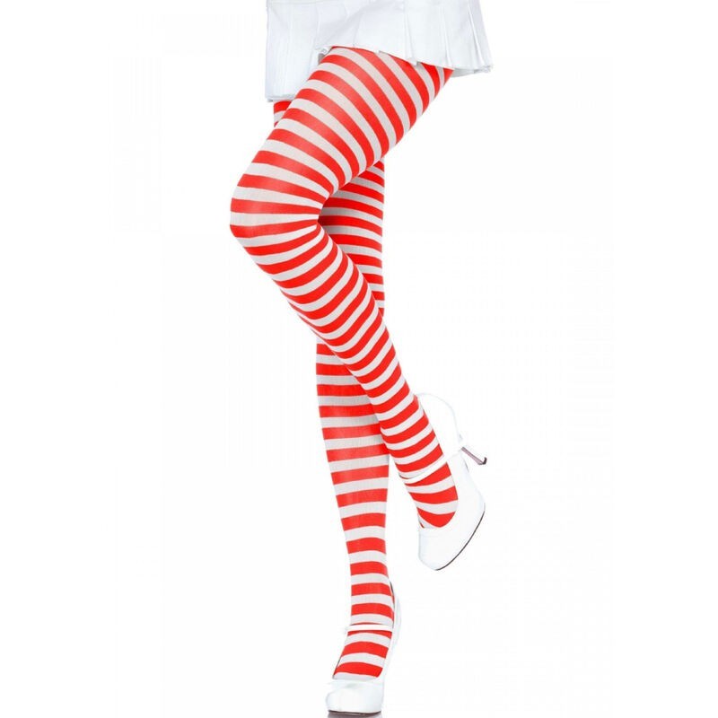 LEG AVENUE - MEDIAS DE RAYAS BLANCO-ROJO