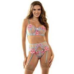 SUBBLIME - 954116 SUJETADOR PANTIES CON LIGUERO DISEÑO FLORAL AZUL L-XL
