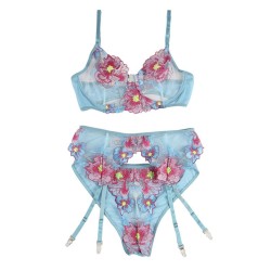 SUBBLIME - 954116 SUJETADOR PANTIES CON LIGUERO DISEÑO FLORAL AZUL L-XL