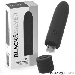 BLACK and SILVER - GERI BALA VIBRADORA RECARGABLE POR USB 8 VIBRACIONES NEGRO 10 X 2.2 CM