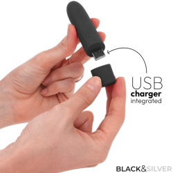 BLACK and SILVER - GERI BALA VIBRADORA RECARGABLE POR USB 8 VIBRACIONES NEGRO 10 X 2.2 CM