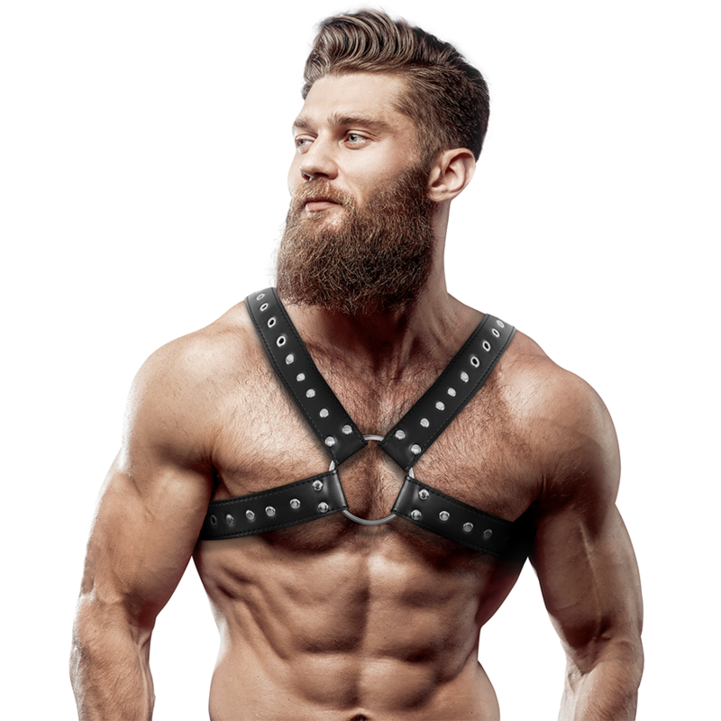 FETISH SUBMISSIVE ATTITUDE - ARNÉS ECOPIEL PECHO CRUZADO CON TACHUELAS HOMBRE FETISH SUBMISSIVE ATTITUDE - ARNÉS ECOPIEL PECHO CRUZADO CON TACHUELAS HOMBRE
