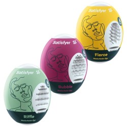 SATISFYER - 3 HUEVOS MASTURBADORES RIFFLE, BUBBLE and FIERCE