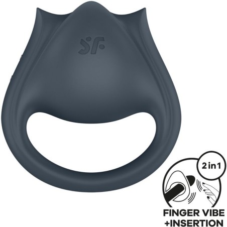 SATISFYER - PERFECT PAIR 2 MULTIVIBRADOR 2 EN 1 ANILLO PARA PENE and ESTIMULADOR DE DEDO GRIS