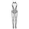 SUBBLIME - 951801 BODYSTOCKING CROTCHLESS DE REJILLA Y ENCAJE CON CUELLO ALTO NEGRO TALLA ÚNICA