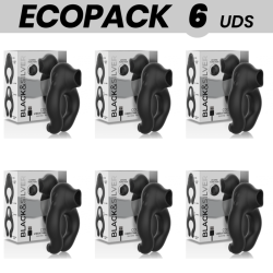 ECOPACK 6 UDS - BLACKandSILVER ANILLO VIBRADOR SILICONA 3 MOTORES RECARGABLE NEGRO