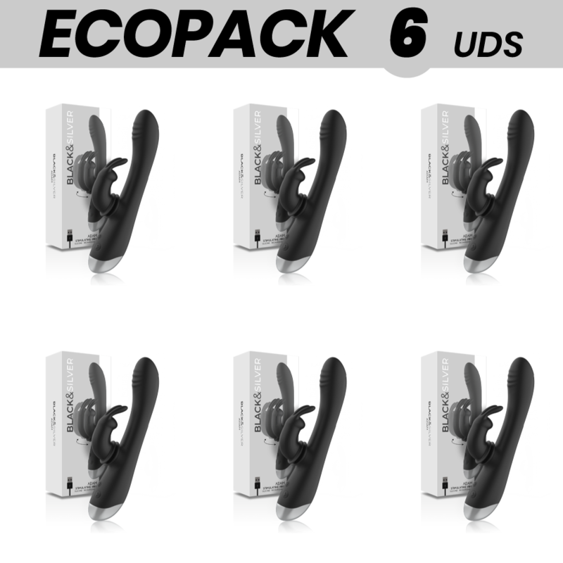 ECOPACK 6 UDS - BLACKandSILVER ADAM ESTIMULADOR RABBIT SILICONA RECARGABLE NEGRO