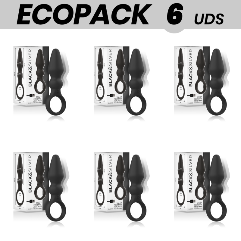 ECOPACK 6 UDS - BLACKandSILVER OZZY POTENTE PLUG ANAL SILICONA