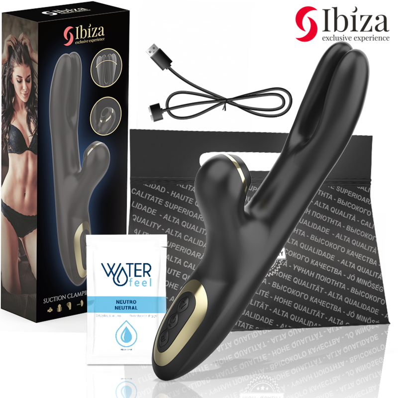IBIZA - VIBRADOR HI-TECH RABITT POR ONDAS CLITORIALES Y DOBLE PINCHING NEGRO