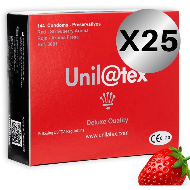 UNILATEX - PRESERVATIVOS ROJOS-FRESA 144 UDS X 25 UDS