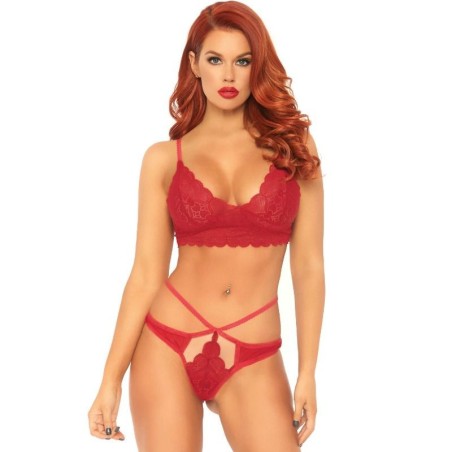 LEG AVENUE - SET 2 PIEZAS CON TANGA DOBLE TIRANTA S-M ROJO