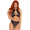 LEG AVENUE - SET DOS PIEZAS PANTIES Y TOP CUELLO HALTER NEGRO S-M