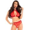 LEG AVENUE - SET DOS PIEZAS PANTIES Y TOP CUELLO HALTER NEGRO S-M