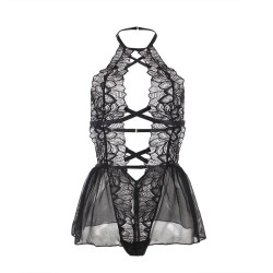 SUBBLIME - TEDDY CUELLO HALTER ESPALDA DESCUBIERTA ENCAJE NEGRO S-M