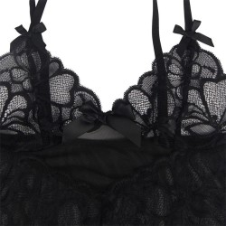 SUBBLIME - BABYDOLL CON TIRANTES AJUSTABLES Y ESTAMPADO FLORAL DE ENCAJE TRANSPARENTE NEGRO S-M