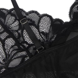 SUBBLIME - BABYDOLL CON TIRANTES AJUSTABLES Y ESTAMPADO FLORAL DE ENCAJE TRANSPARENTE NEGRO S-M